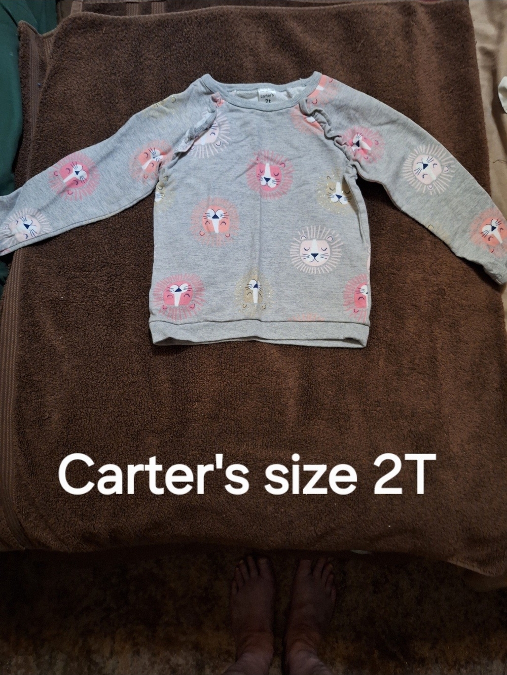 Carter's Gray Sweatshirt with Pink & Cream Lion Faces